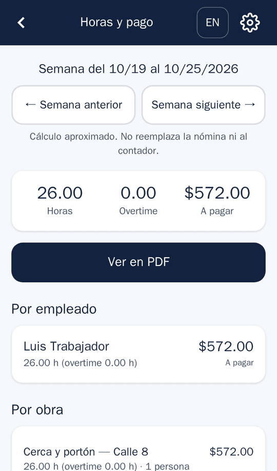 Pantalla real de la app: Mi empresa