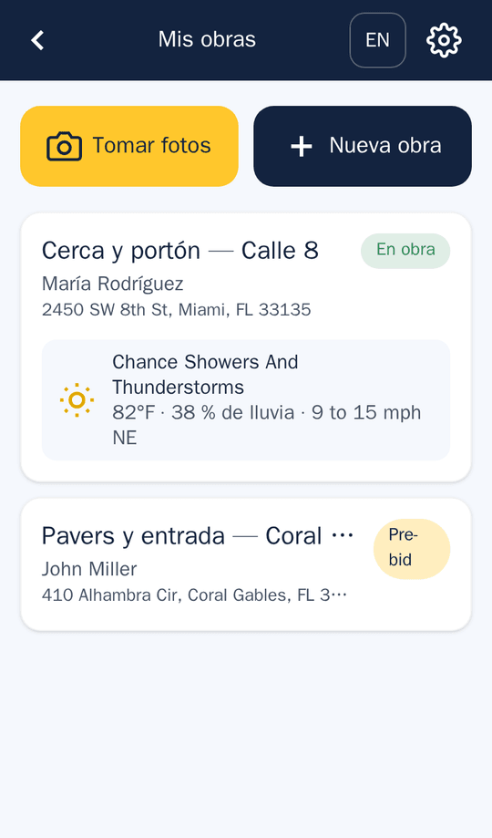 Pantalla real de la app: Mis obras